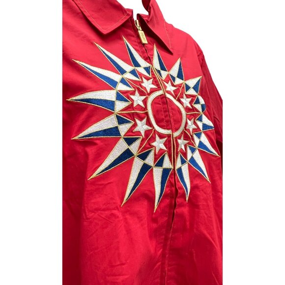 NWT Bob Mackie Wearable Art Red Embroidered Starburst Jacket Womens Small Tunic - Picture 7 of 16